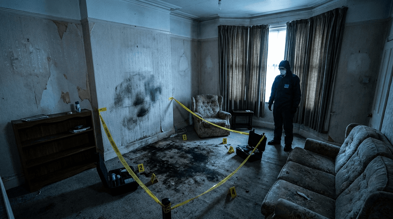 Zone contaminée avant nettoyage scène de crime