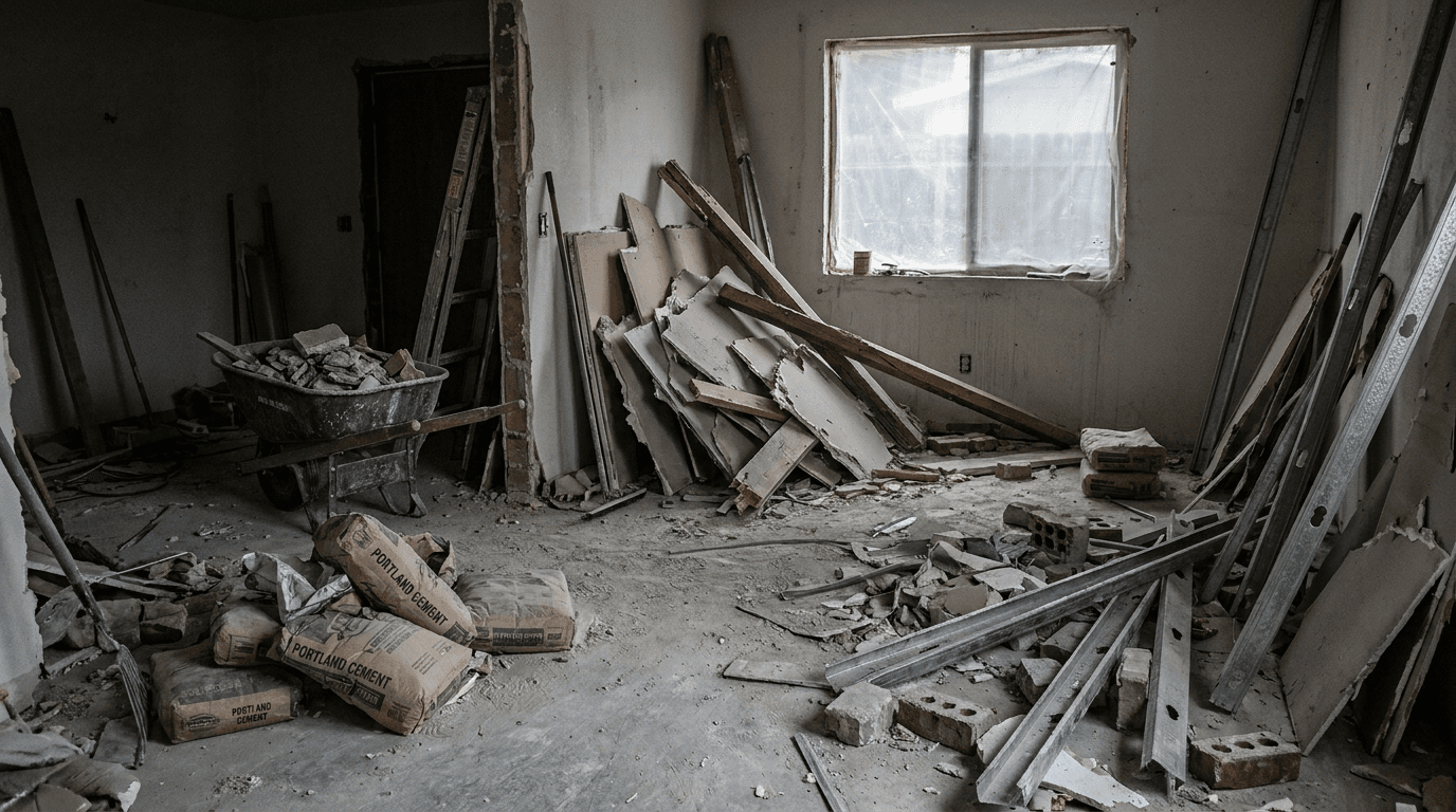 Chantier encombré avant nettoyage